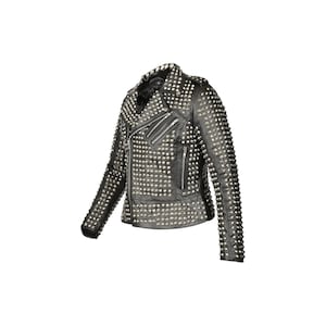 Black Studded Leather Biker Jacket – Heavy Metal Spikes Cowhide Punk Rock Jacket for Men & Women