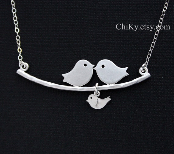 Items similar to Bird necklace, INITIAL baby bird Silver or Gold