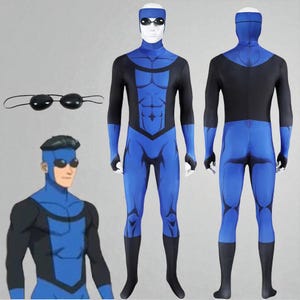 Invincible Mark Grayson Cartoon Cosplay Costume, Invincible man Costume Men Adult, Male Roleplay, Glasses Mask Bodysuits Jumpsuits