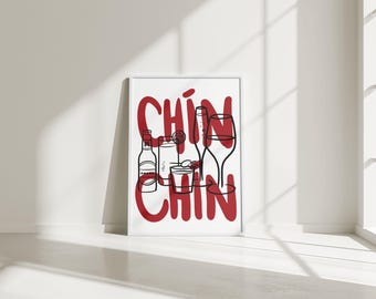 Impressão Chin Chín: Cheers espanhóis, arte retrô de carrinho de bar (download digital)