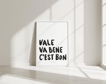 Impressão de citação multilíngue: tipografia Vale Va Bene C’est Bon (download digital)
