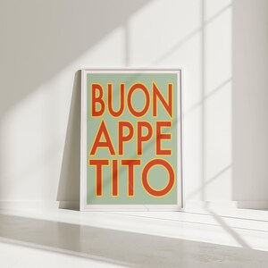 Buon Appetitoプリント、イタリア語アート、イタリア語の単語、タイプポスター、La Dolce Vita、イタリアの夏のプリント、トレンディな廊下プリント