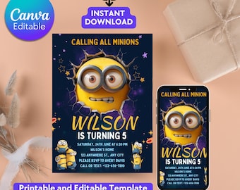 Editable Minion Birthday Party Invitation Template (Digital Download)