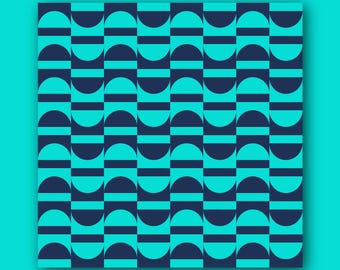 Geometric Minimalist Wave Circle Artwork Green and Blue Colors Digital Wall Art