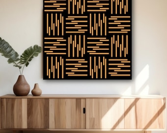 Geometric Rectangle Pattern Design Orange and Black Colors Digital Wall Art