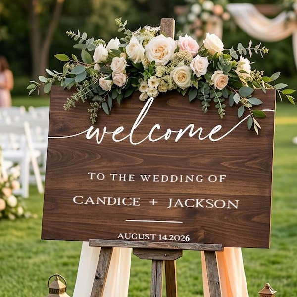 Wedding Welcome Sign - Wedding Entrance Sign - Laurel Wreath Wedding Name and Date Gift - Wood Family Initial Sign - Rustic Wedding Decor