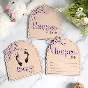 Pink Bow Birth Announcement Sign, Baby Announcement Sign, Coquette Baby Name Sign, Baby Girl Name Sign, Custom Baby Shower Gift,Newborn Gift