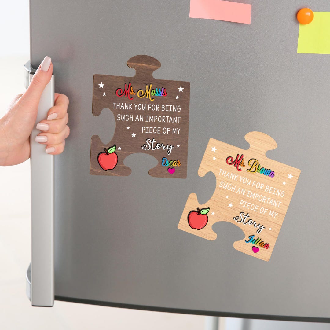 Personalized Teacher Puzzle Piece Fridge Magnet, Teacher Appreciation ...
