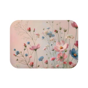 Floral Bath Mat - Soft Pastel Watercolor Design, Bathroom Decor, Flower Bath Rug, Gift for Mother's Day, Home Spa Essentials