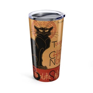 Le Chat Noir Black Coffee 20oz Tumbler, Elegant Drinkware Unique Gift, Home Barware, Travel Cup, French Coffee Lover's Francophile Art Lover image 1