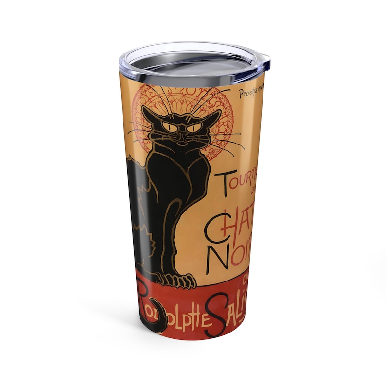 Le Chat Noir Black Coffee 20oz Tumbler, Elegant Drinkware Unique Gift, Home Barware, Travel Cup, French Coffee Lover's Francophile Art Lover image 1