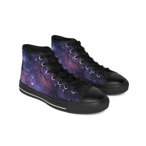 Galaxy Men&#39;s High-Top Sneakers, Galaxy Sneakers, Trendy Footwear, Eclectic Fashion, Space Theme Shoes, Comfortable Sneakers, Unique Kicks