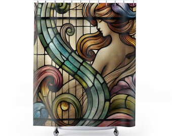 Art Nouveau style shower curtain, stylish unique art for bathroom mothers day gift, home decor