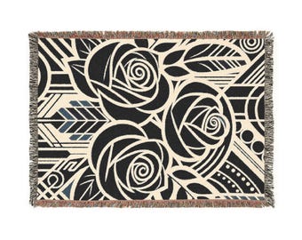 Manta tejida acogedora con diseño floral / Perfecta para la decoración del hogar, regalo de inauguración de la casa, estilo bohemio, noches acogedoras y relajación. Regalo de boda.