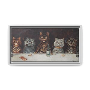 Charming &quot;The Bachelor Party&quot; Framed Cat Art Print, Fun Decor for Cat Lovers, Vintage Style Wall Art, Perfect Gift for Pet Owners,Home Decor