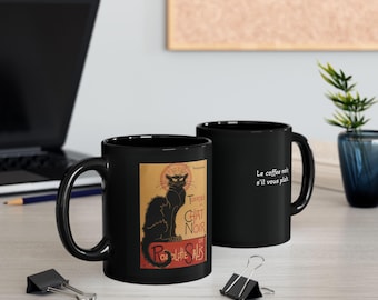 Le Chat Noir Black Coffee Mug, French Coffee Lover Gift, Modern Design, Stylish Drinkware, Café Décor, Francophile Art Lover Gift