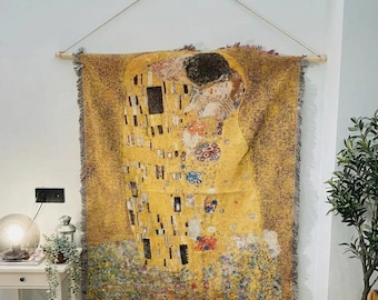 グスタフ・クリムト作「接吻」、織りブランケット、壁掛けタペストリー