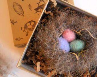 NEW! HAND-M A D E. Spring Nest. Wool Knitted & Felted Bird Nest and Eggs Ornament. Hand-Knit for You. Empty Nester.