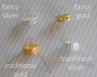 METAL ORNAMENT with spring wire loop hanger, 20 mm diameter metal cap, set of 5 caps per order, ornament pincushion