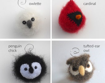 HAND-Knit BIRD Ornament. Cardinal Ornament, Owl Ornament, Penguin Ornament, Baby Owl Ornament. A wool bird Holiday Ornament.