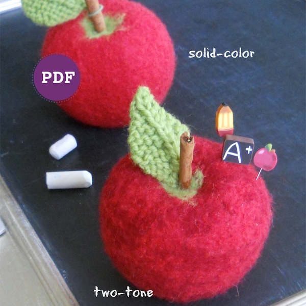 APPLE PINCUSHION Pattern, Teach Gifts! Back-to-School, a knit pincushion pattern, quilting accessories, quilting pins, PDF pattern