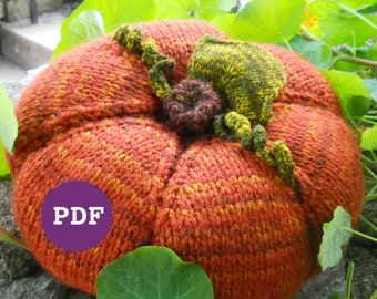 PUMPKIN PILLOW Pattern-PDF. Knit 12-inch Wide Decorative Pumpkin Pillow Pattern. No Felting Required.