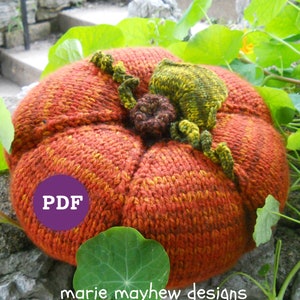 PUMPKIN PILLOW Pattern-PDF. Knit 12-inch Wide Decorative Pumpkin Pillow Pattern. No Felting Required.