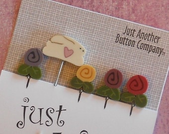 QUILTING PINS. Bunny Clay Pins, Just Another Button Company. Perfect for Decorating Ornaments & Pin Cushions.