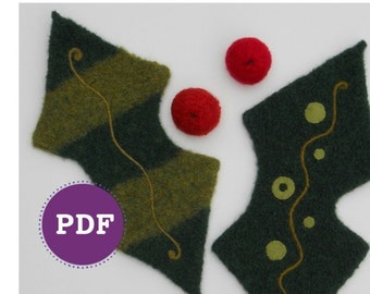 PDF-PATTERN. A Knit & Felt Wool Holly Leaf and Berries Downloadable PDF Pattern