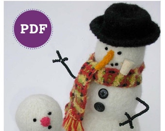 PDF-PATTERN. A Knit & Felt Wool Snowman in Two Sizes Downloadable PDF Pattern