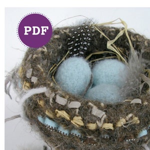 Felted Bird Nest Knitting Pattern, Marie Mayhew Design (PDF Pattern)