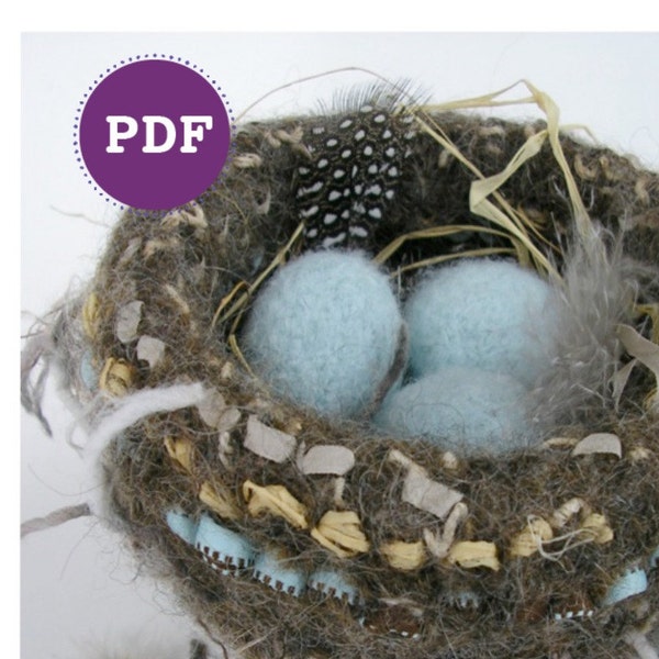 BIRD'S NEST pattern by Marie Mayhew, how to knit a nest with eggs, felted bird nest, empty nest gifts, PDF pattern