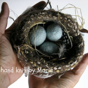 Hand-Knitted Wool Bird Nest with Felted Eggs: Empty Nester Gift
