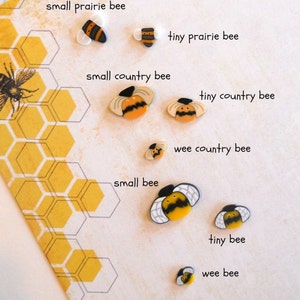 SMALL BEE BUTTONS set, Just Another Button Company, set of 3 buttons, clay bee buttons, pincushion decor, country bees, quilting buttons