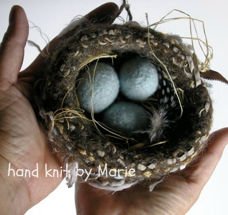 how to knit a nest with eggs felted bird nest empty nest gifts BIRD/'S NEST pattern by Marie Mayhew booklet pattern