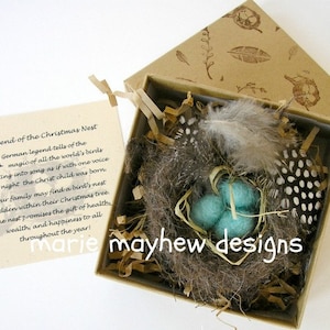NESt and EGGS holiday ORNAMENT. Hand knit & Felted Bird Nest and Eggs with Decorative Box. Empty Nest gifts. Shower and Wedding gifts