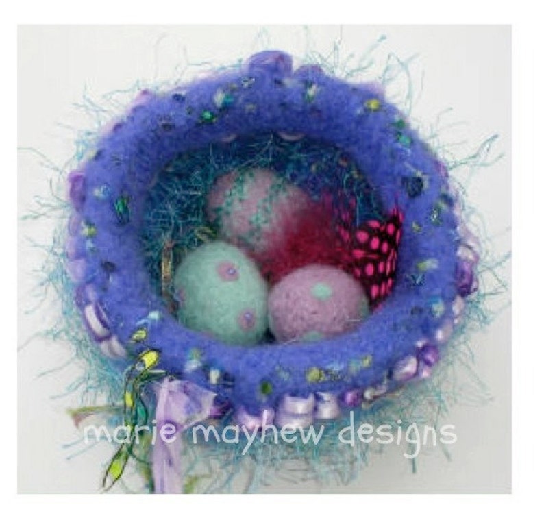 how to knit a nest with eggs felted bird nest empty nest gifts BIRD/'S NEST pattern by Marie Mayhew booklet pattern