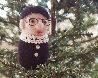 RBG Holiday Ornament. Ruth Bader Ginsburg needle felted ornament, One of a Kind Ornament