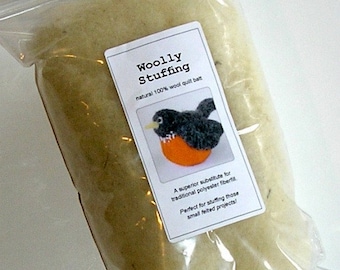 WOOL BATT STUFFING. All Natural. Wool Stuffing Great for Felted Projects, Pin Cushions, packs of wool stuffing.