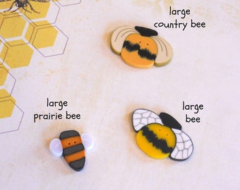 BUTTONS. LARGE Clay Bee Buttons. 1.5 inch Size Buttons. Perfect for Decorating Pincushions.