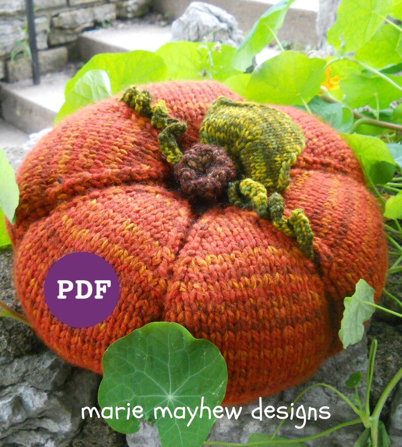 PUMPKIN PILLOW Pattern-PDF. Knit 12-inch Wide Decorative Pumpkin Pillow Pattern. No Felting Required. image 1