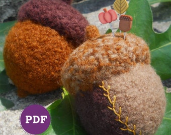 ACORN PINCUSHION Pattern, a knit crazy quilt acorn pincushion design, autumn pincushion, quilting accessories, quilting pins, PDF download