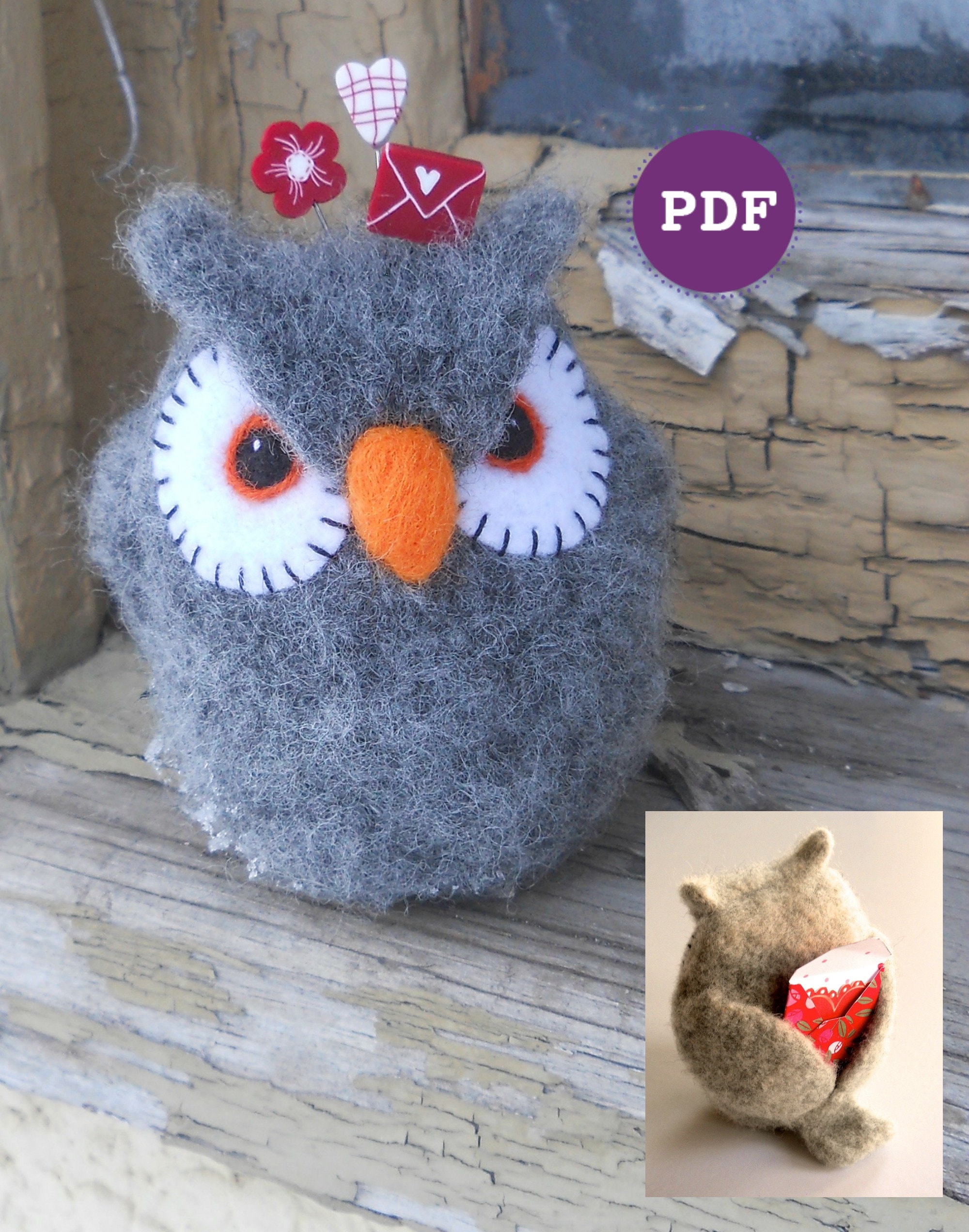 Knit Valentine Owl Pincushion Pattern (PDF Pattern)