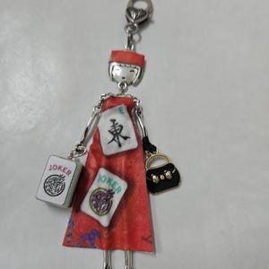 Choice of (1) My Exclusive Design~3" Silver Plated Moveable Lady Luck Clip On w/Matching Mah Jongg Tile Purse + Mini Handbag