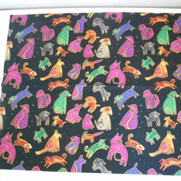 Laurel Burch Vibrant Color "Dog & Doggie" Fabric~21" x 18" for Sewing/Quilting