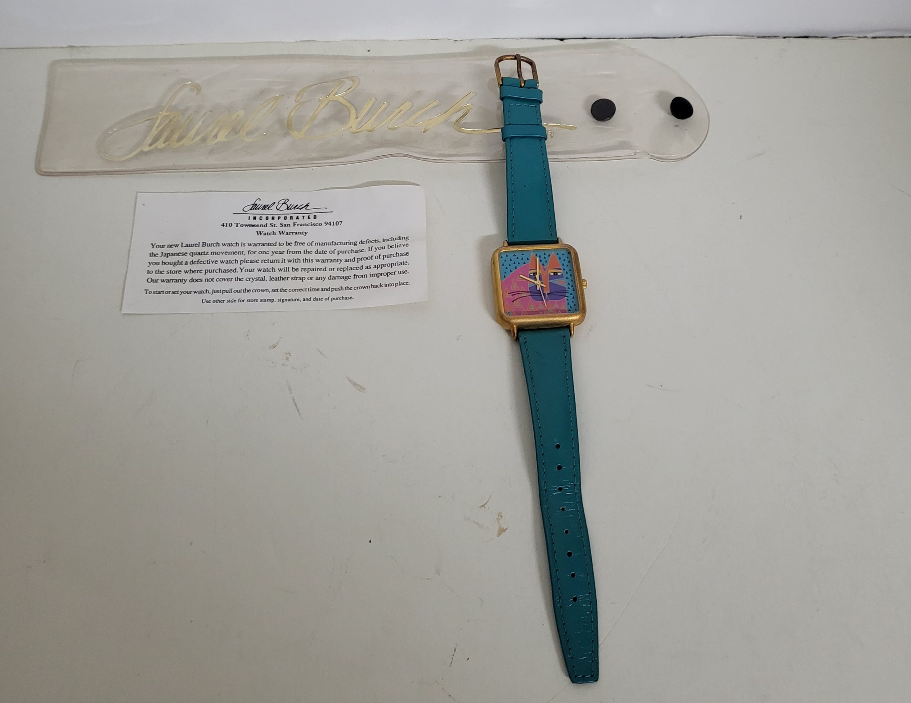 RARE Vintage Laurel Burch “Wild Cat” Watch Vintage Laurel Burch Wild Cat Watch: Rainbow Enamel, Purple  main image 2