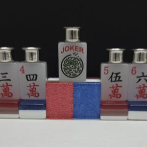 Handcrafted~Your Choice of 1) Metallic Blush or Blue and White Mah Jongg Tile Hanukkah Menorah