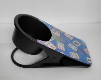 Your Choice of 1) Embellished Hard Black Plastic Clip-on Table Cup Holder with Mah Jongg Theme