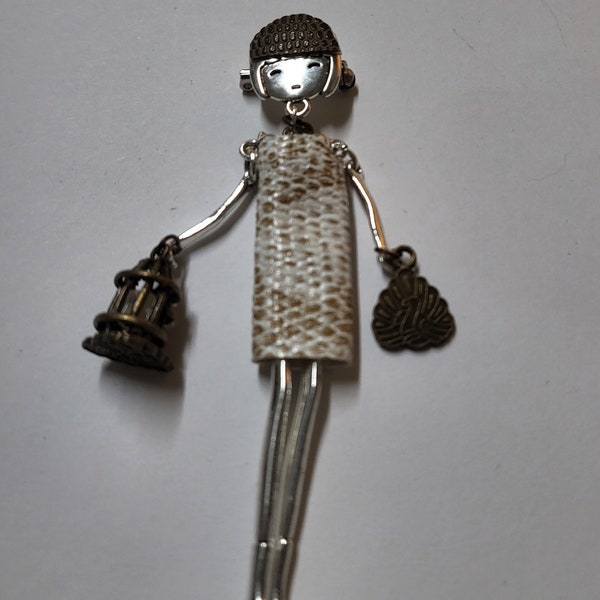 My Exclusive Design~3" Silver Plated Moveable Lady Luck Pin/Brooch with Matching Mah Jongg Tile Purse + Mini Handbag
