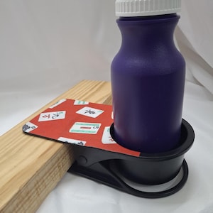 Your Choice of 1) Embellished Hard Black Plastic Clip-on Table Cup Holder with Mah Jongg Theme + FREE 22 oz Water Bottle